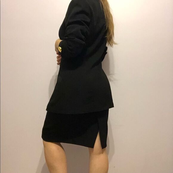 VINTAGE 80s Genny Black Blazer Skirt Suit Set Sz 6 2piece Monochrome Office CEO - Picture 2 of 15